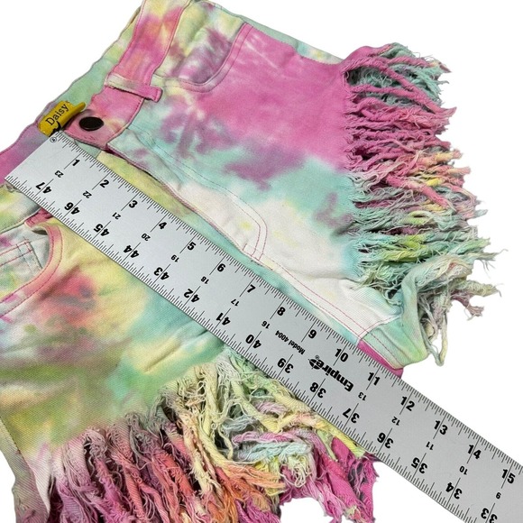 Daisy Denim Micro Shorts Stretchy Size S Fringe Colorful Hot Pants - Picture 6 of 7